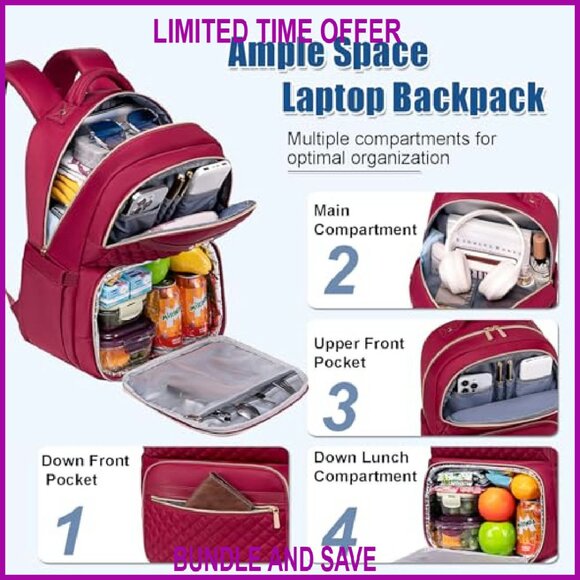 Insulated Laptop Backpack with Lunch Cooler Compartment 15.6 Inch - Picture 3 of 8